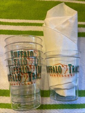 SET OF 5 Clear Plastic mini Buffalo Trace distillery shot glasses